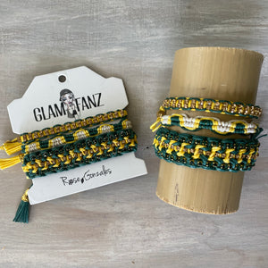 Game Day: Emerald/Teal green & Athletic Gold- Macrame String Bracelet Set