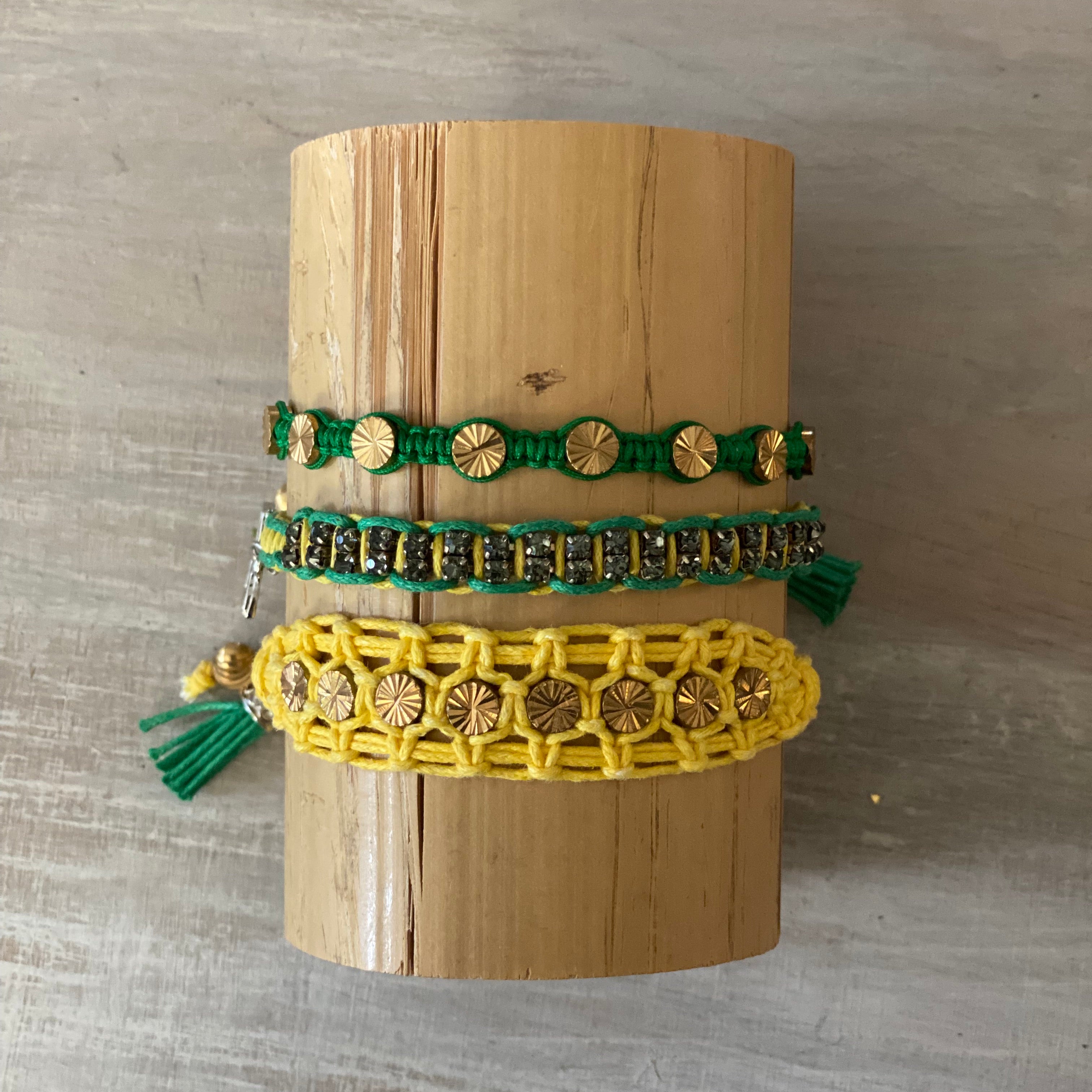 Game Day: Green & Yellow -Macrame String Bracelet Set