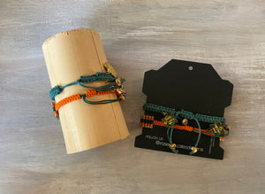 Game Day: Teal Green & Orange - Macrame String Bracelet Set