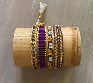 Game Day: Purple, Athletic Gold & White - Macrame String Bracelet Set