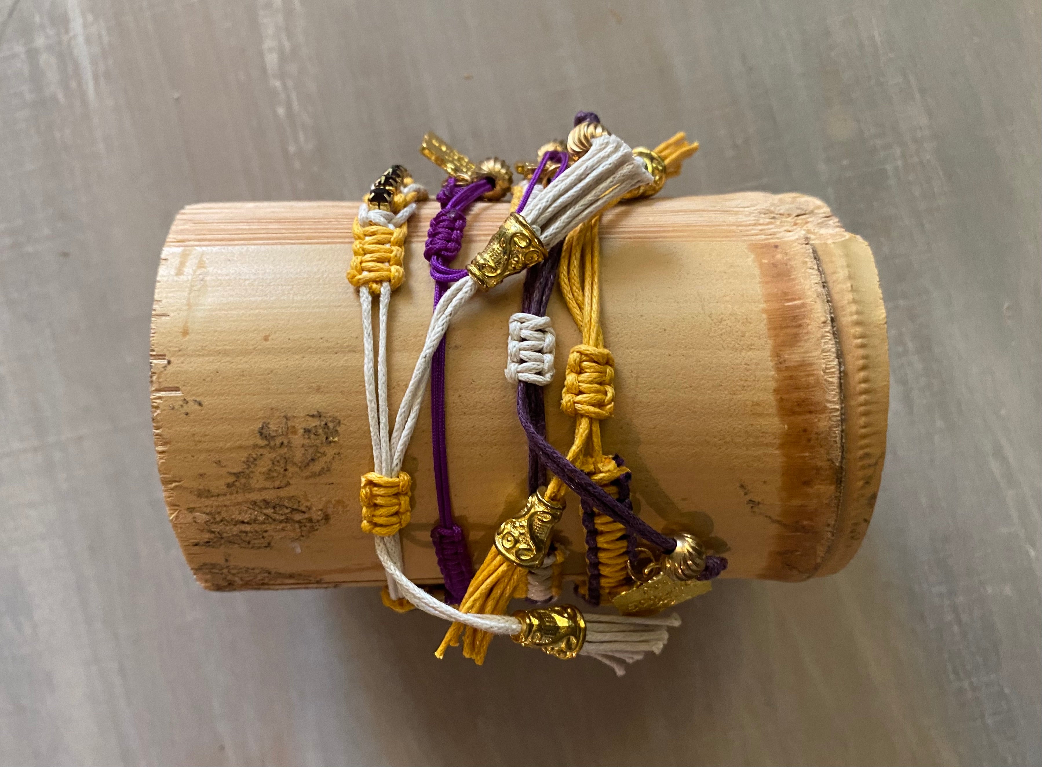 Game Day: Purple, Athletic Gold & White - Macrame String Bracelet Set