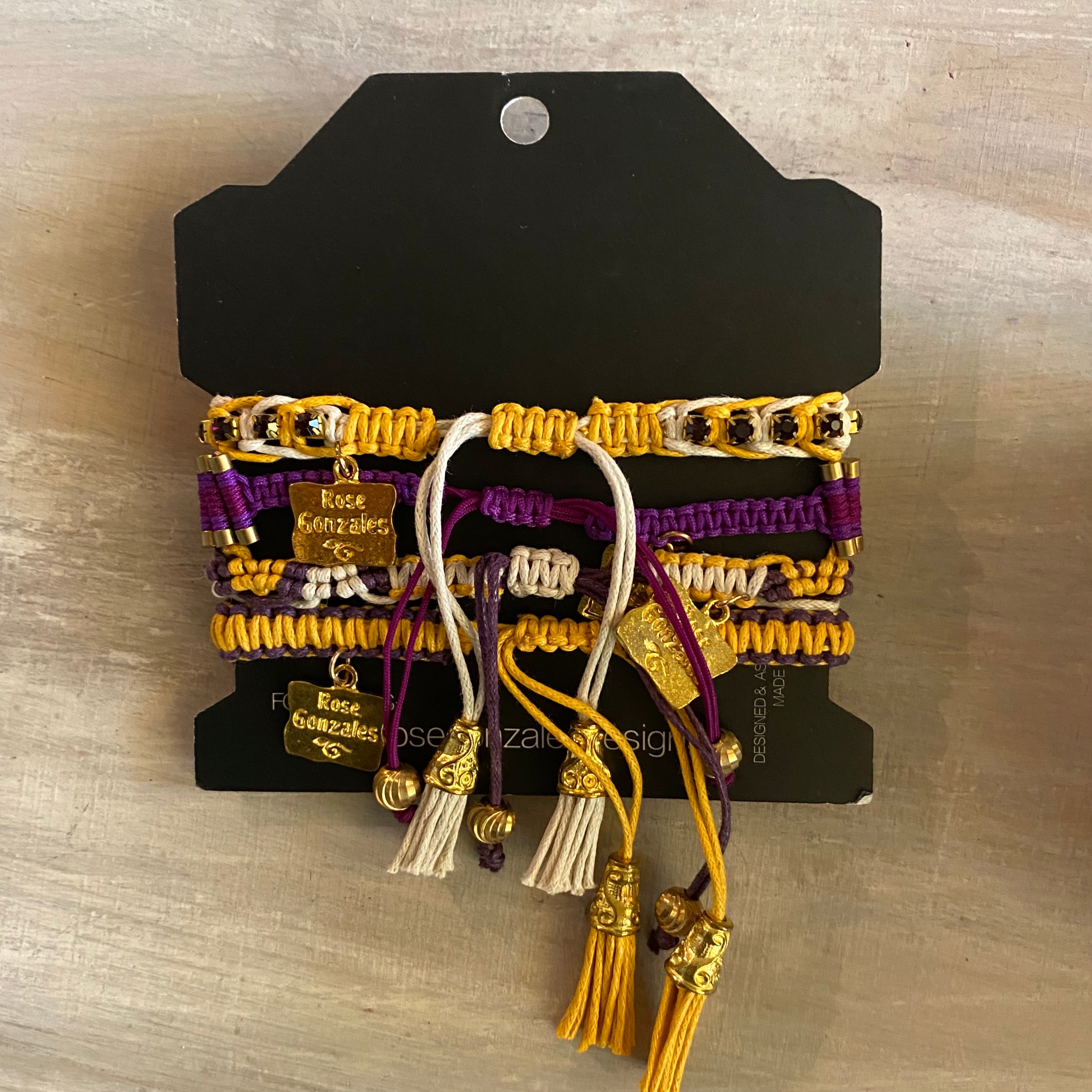 Game Day: Purple, Athletic Gold & White - Macrame String Bracelet Set