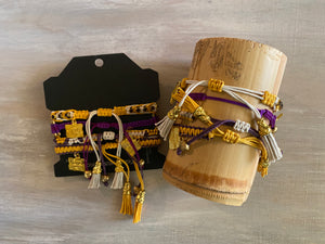 Game Day: Purple, Athletic Gold & White - Macrame String Bracelet Set