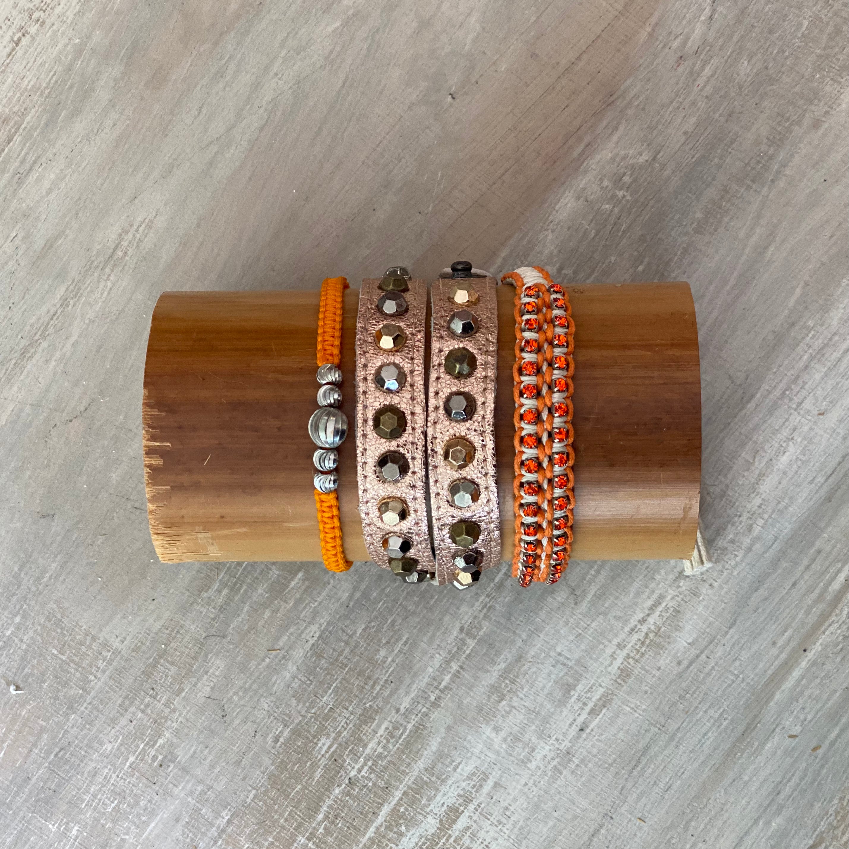 Citrus: Macrame String & Leather Wrap Around Bracelet Set