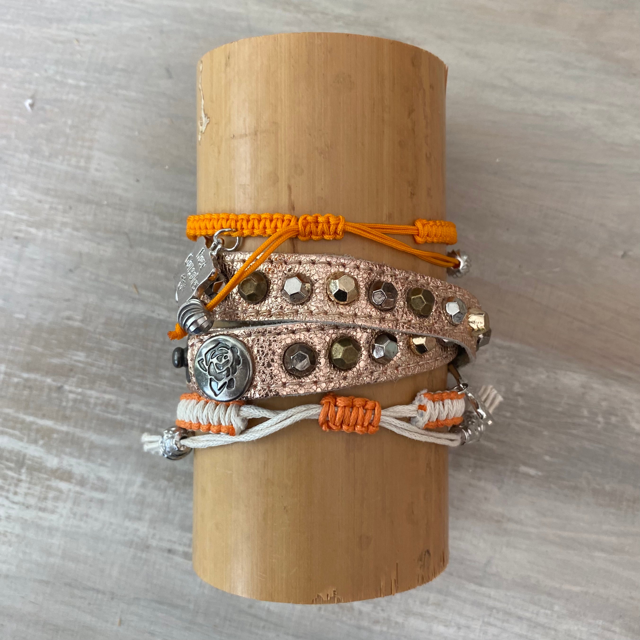 Citrus: Macrame String & Leather Wrap Around Bracelet Set