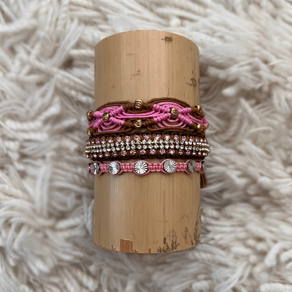 Pink Lady: Macrame String Bracelet Set