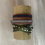 Camo: Macrame String & Leather Wrap around Bracelet Set