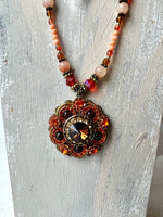 RGS-N040: Handcrafted Coral & Crystal Necklace