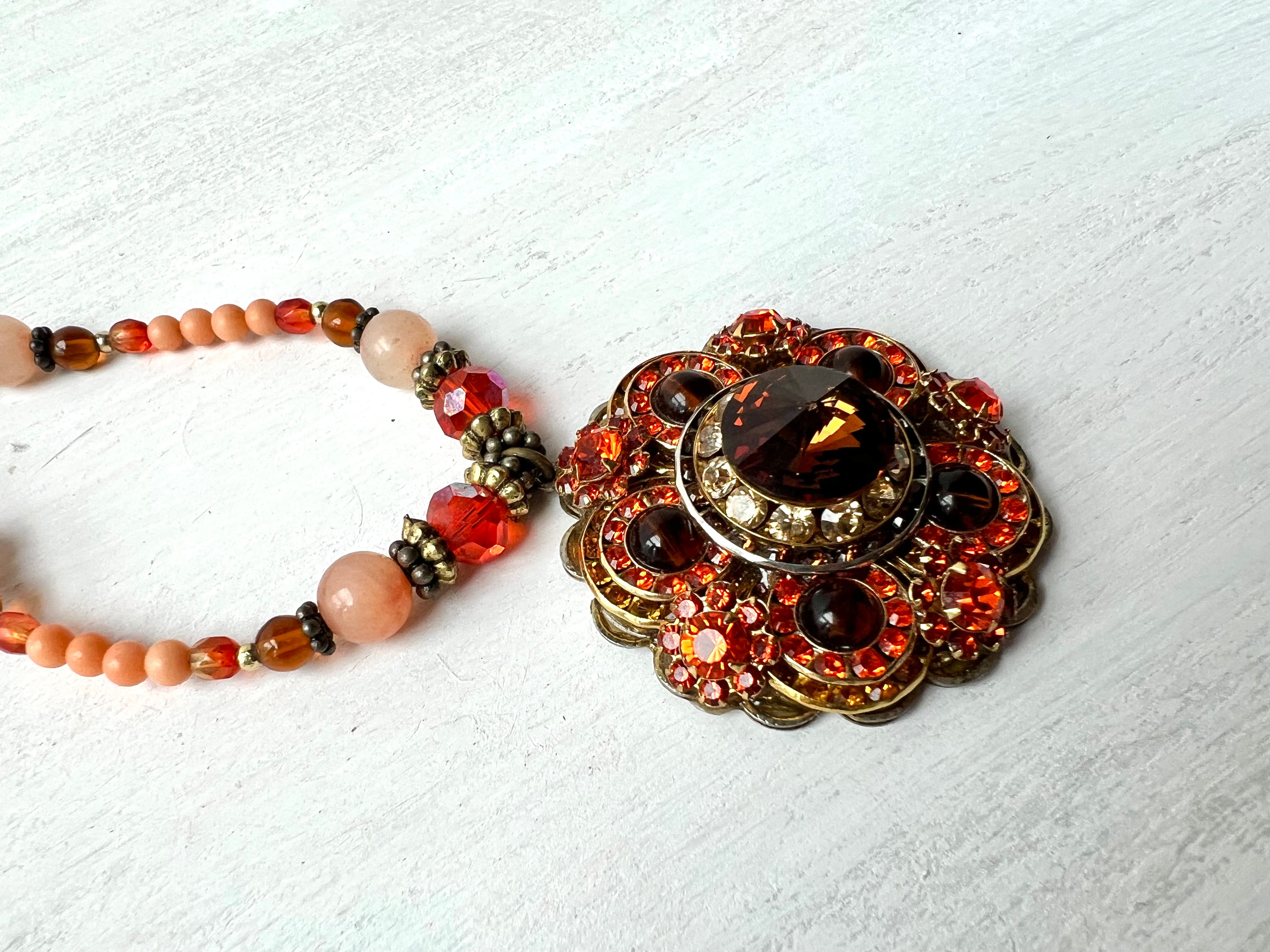 RGS-N040: Handcrafted Coral & Crystal Necklace