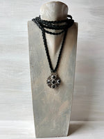 RGS-N066: Handcrafted Swarovski Crystal Leather Braided Rope Necklace