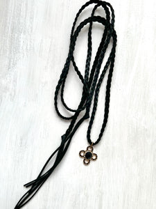 RGS-N078: Handcrafted Swarovski Crystal Leather Braided Rope Necklace