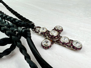 RGS-N074: Handcrafted Swarovski Crystal Leather Braided Rope Necklace