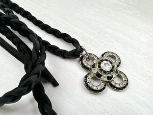 RGS-N071: Handcrafted Swarovski Crystal Leather Braided Rope Necklace