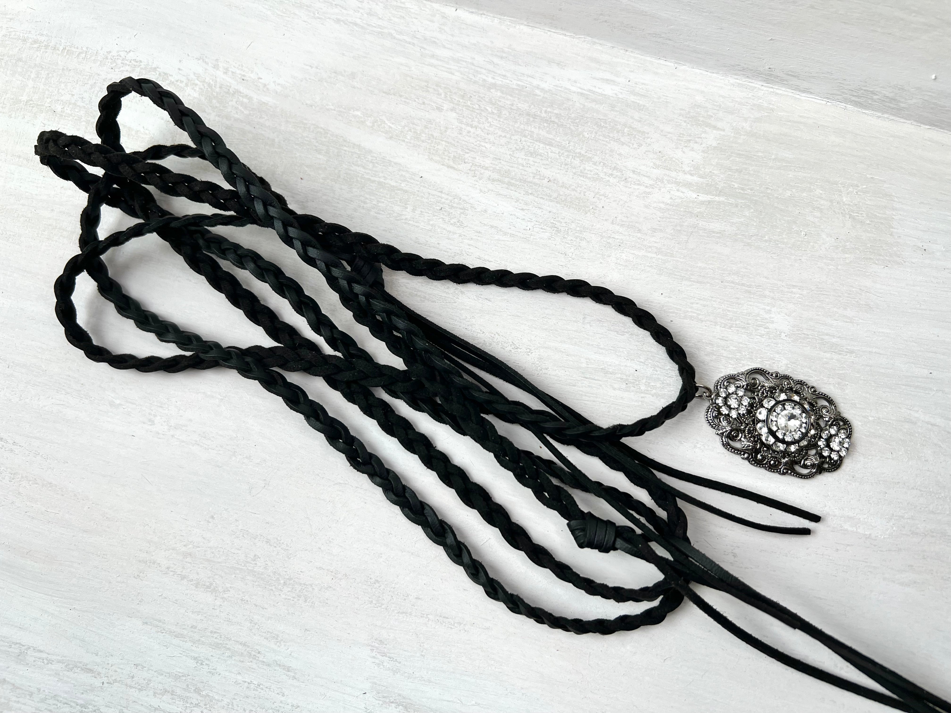 RGS-N067: Handcrafted Swarovski Crystal Leather Braided Rope Necklace –  Rose Gonzales