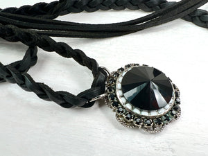 RGS-N065: Handcrafted Swarovski Crystal Leather Braided Rope Necklace