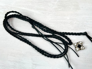 RGS-N069: Handcrafted Swarovski Crystal Leather Braided Rope Necklace
