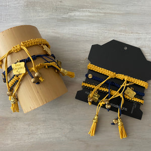 Game Day: Navy Blue & Athletic Gold - Macrame String Bracelet Set