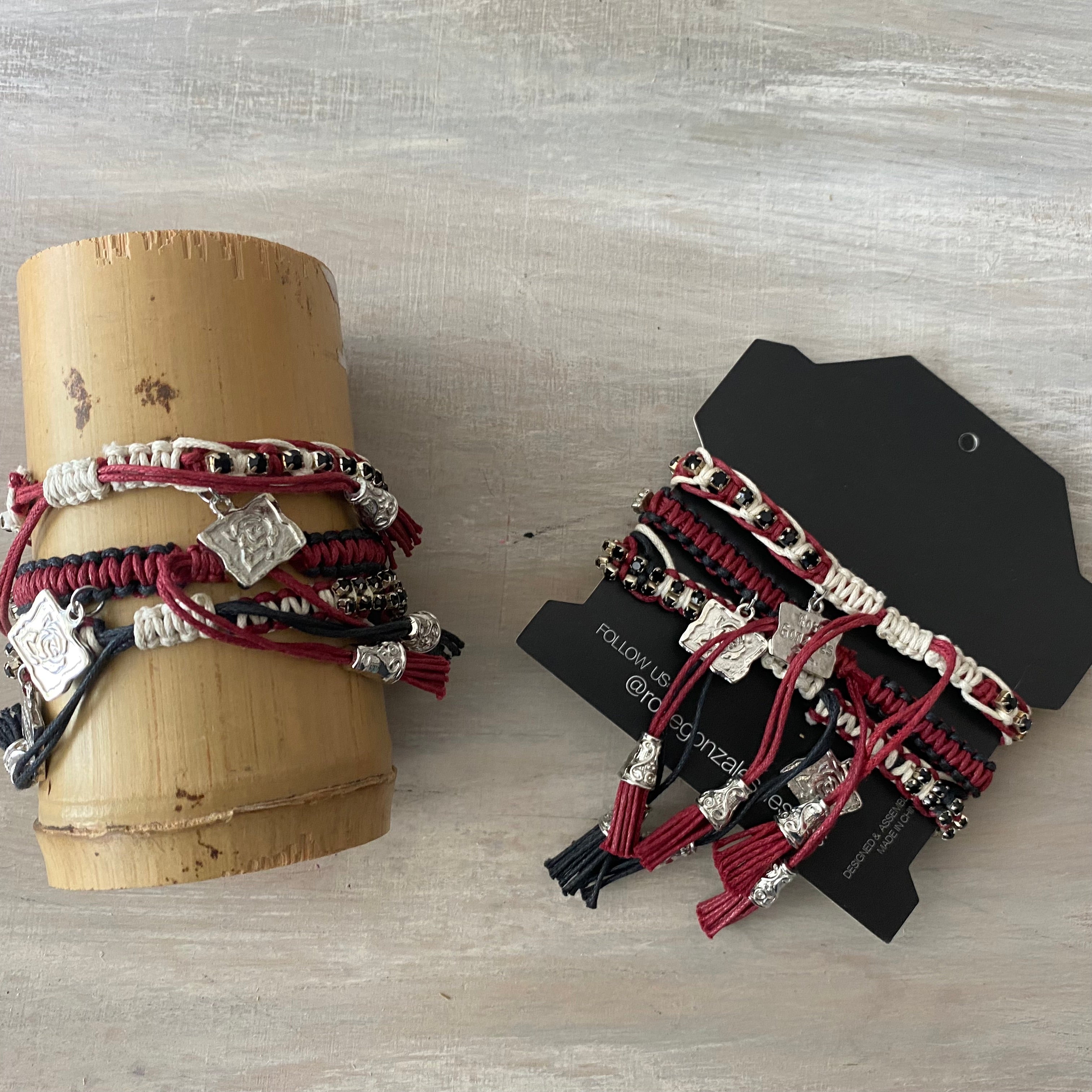 Game Day: Crimson, Black & White- Macrame String Bracelet Set