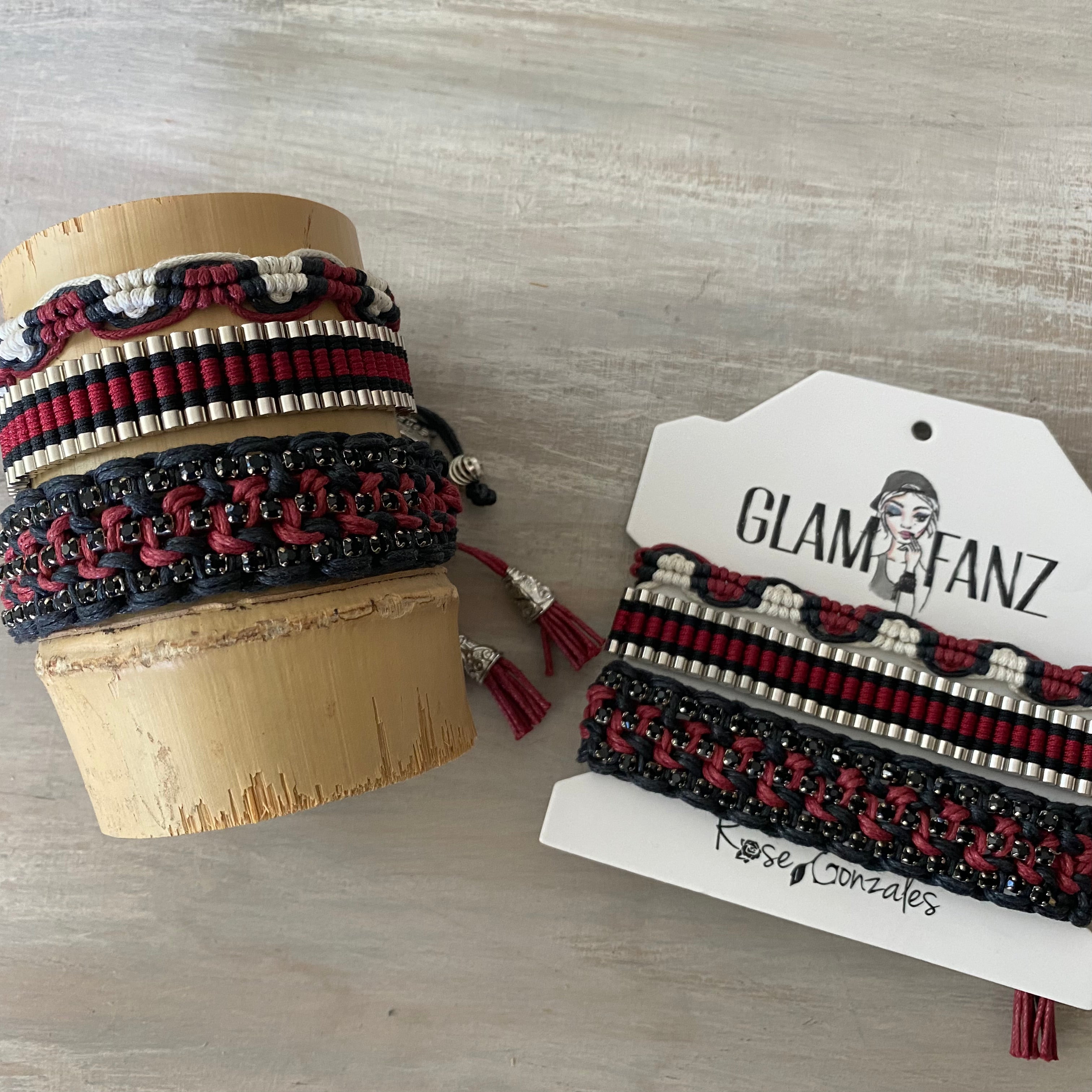 Game Day: Crimson & Black - Macrame String Bracelet Set