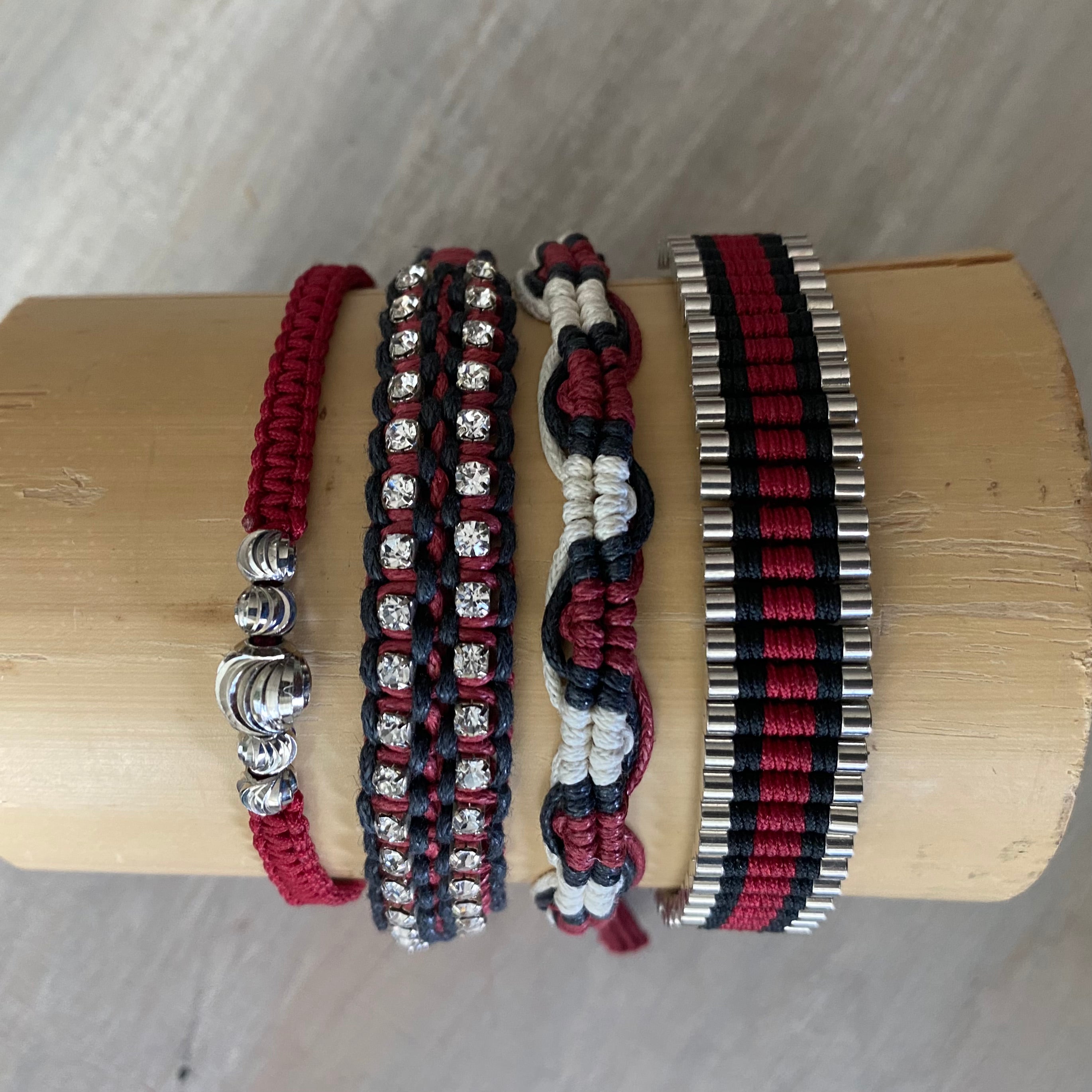 Game Day: Crimson, Black & White -Macrame String Bracelet Set