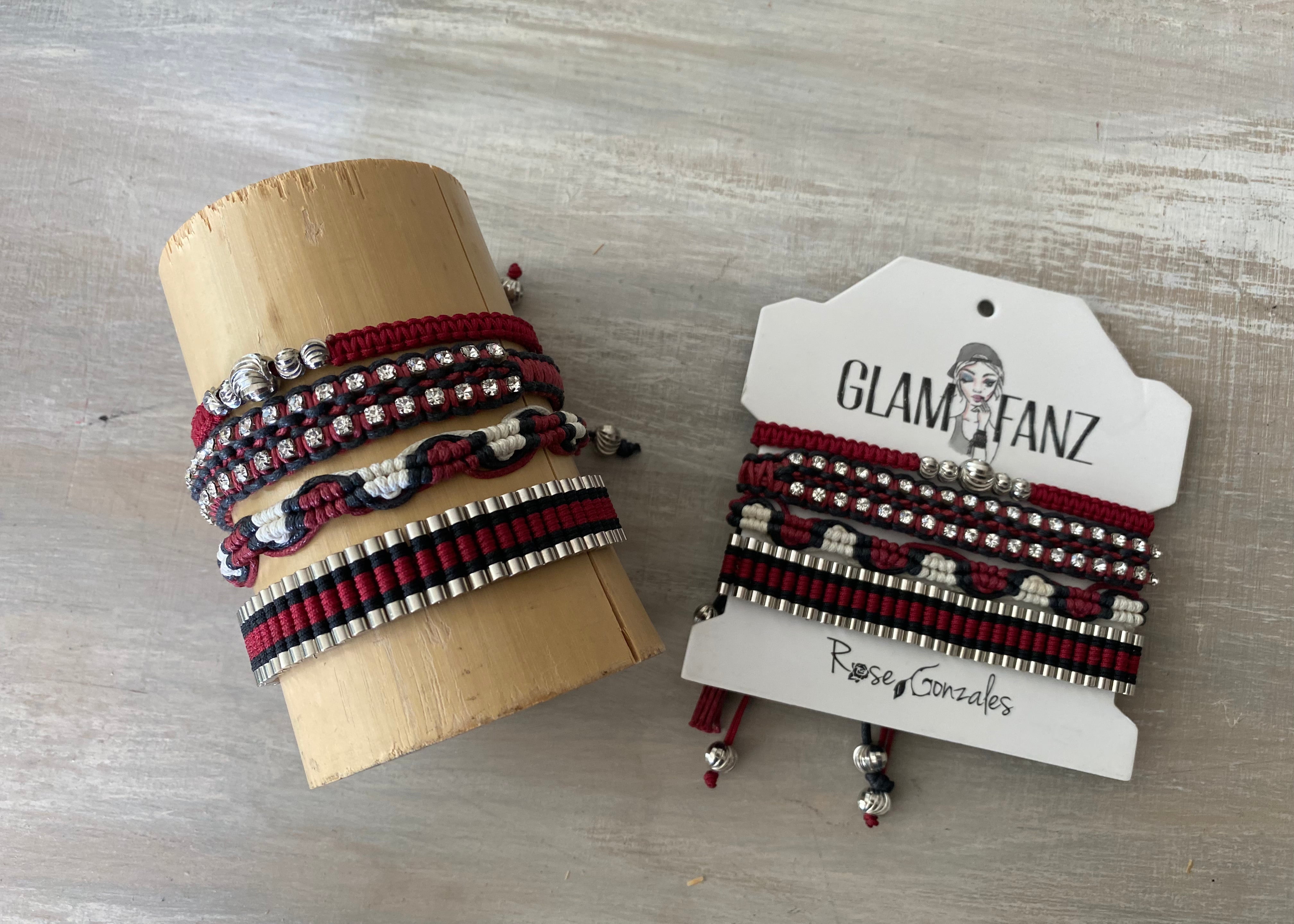 Game Day: Crimson, Black & White -Macrame String Bracelet Set