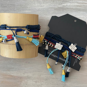 Game Day: Navy Blue, Light Blue, Red & White - Macrame String Bracelet Set