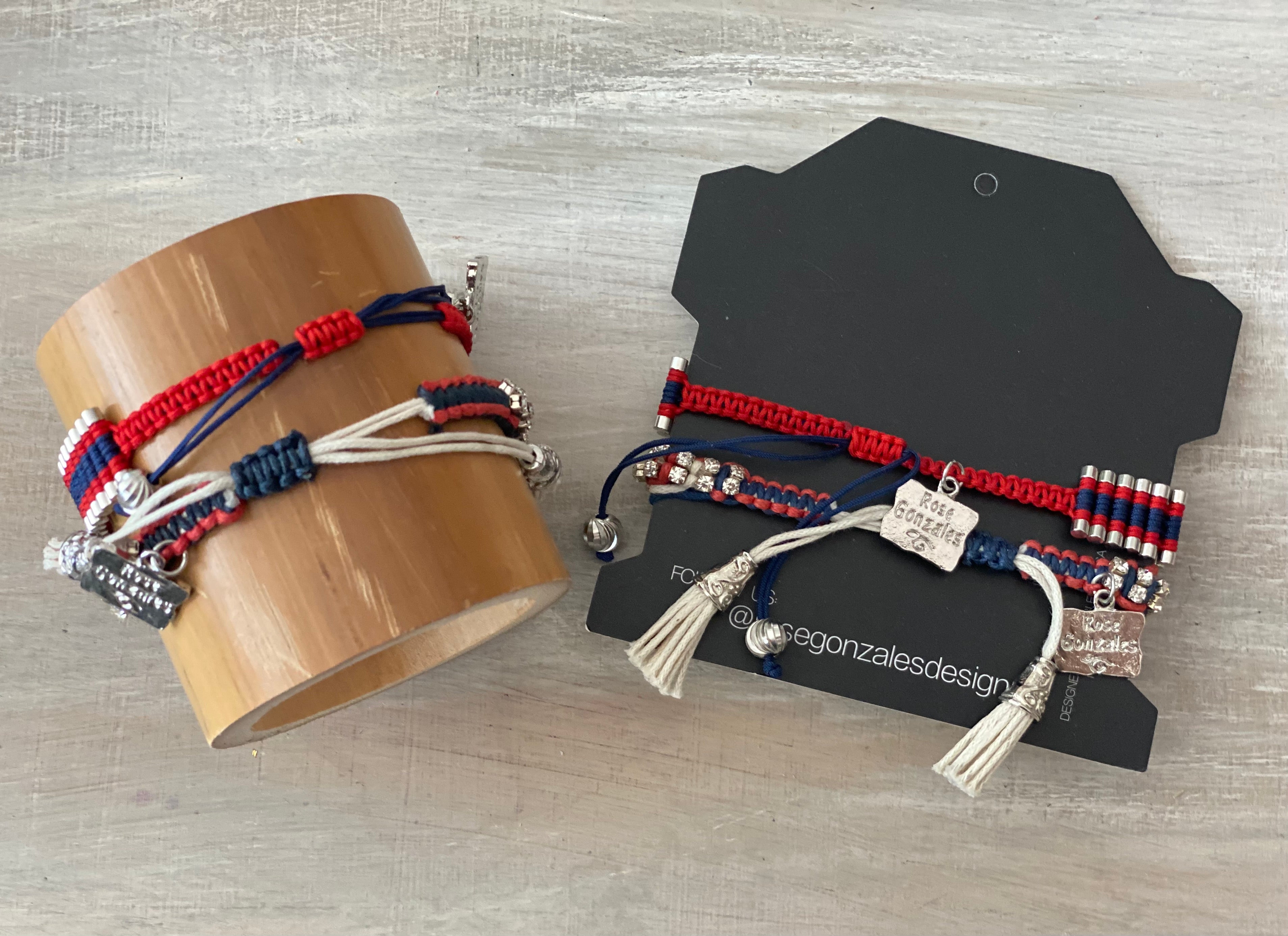 Game Day: Blue, Red & White- Macrame String Bracelet Set