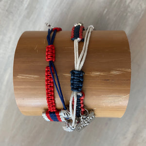 Game Day: Blue, Red & White- Macrame String Bracelet Set