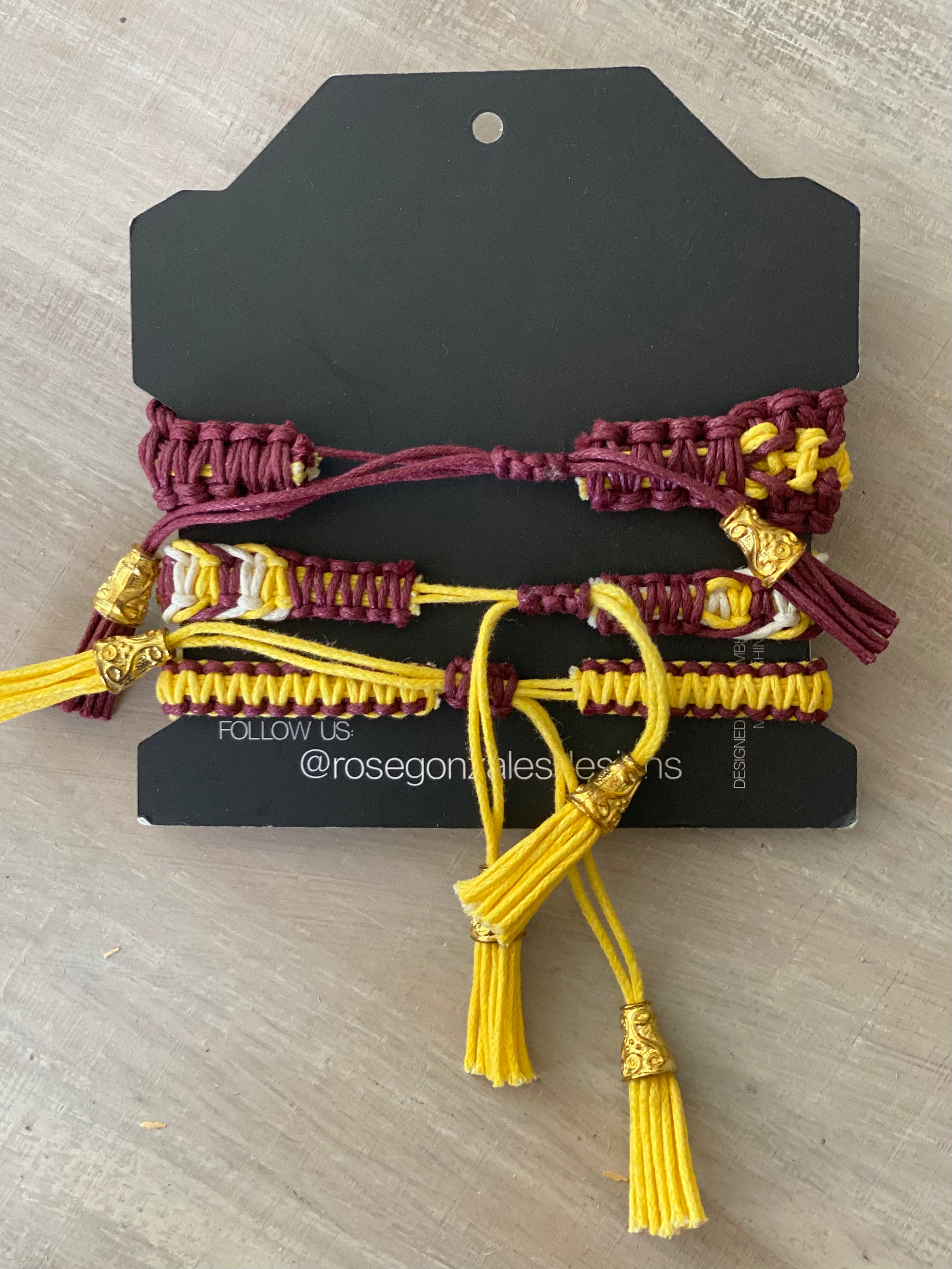 Game Day: Maroon & Yellow - Macrame String Bracelet Set