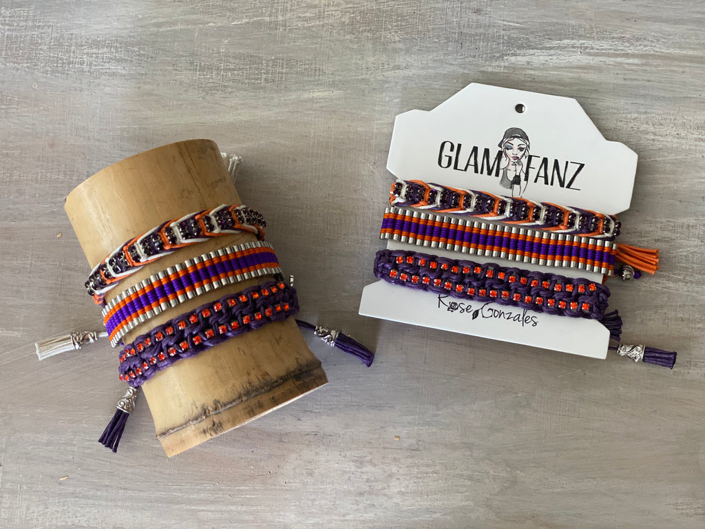 Game Day: Purple, Orange & White - Macrame String Bracelet Set