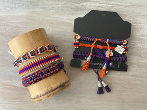 Game Day: Purple, Orange & White - Macrame String Bracelet Set
