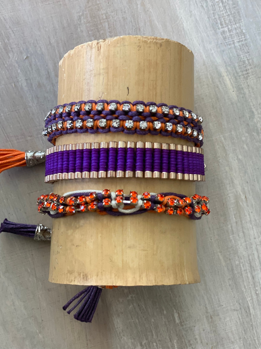 Game Day: Purple, Orange & White - Macrame String Bracelet Set