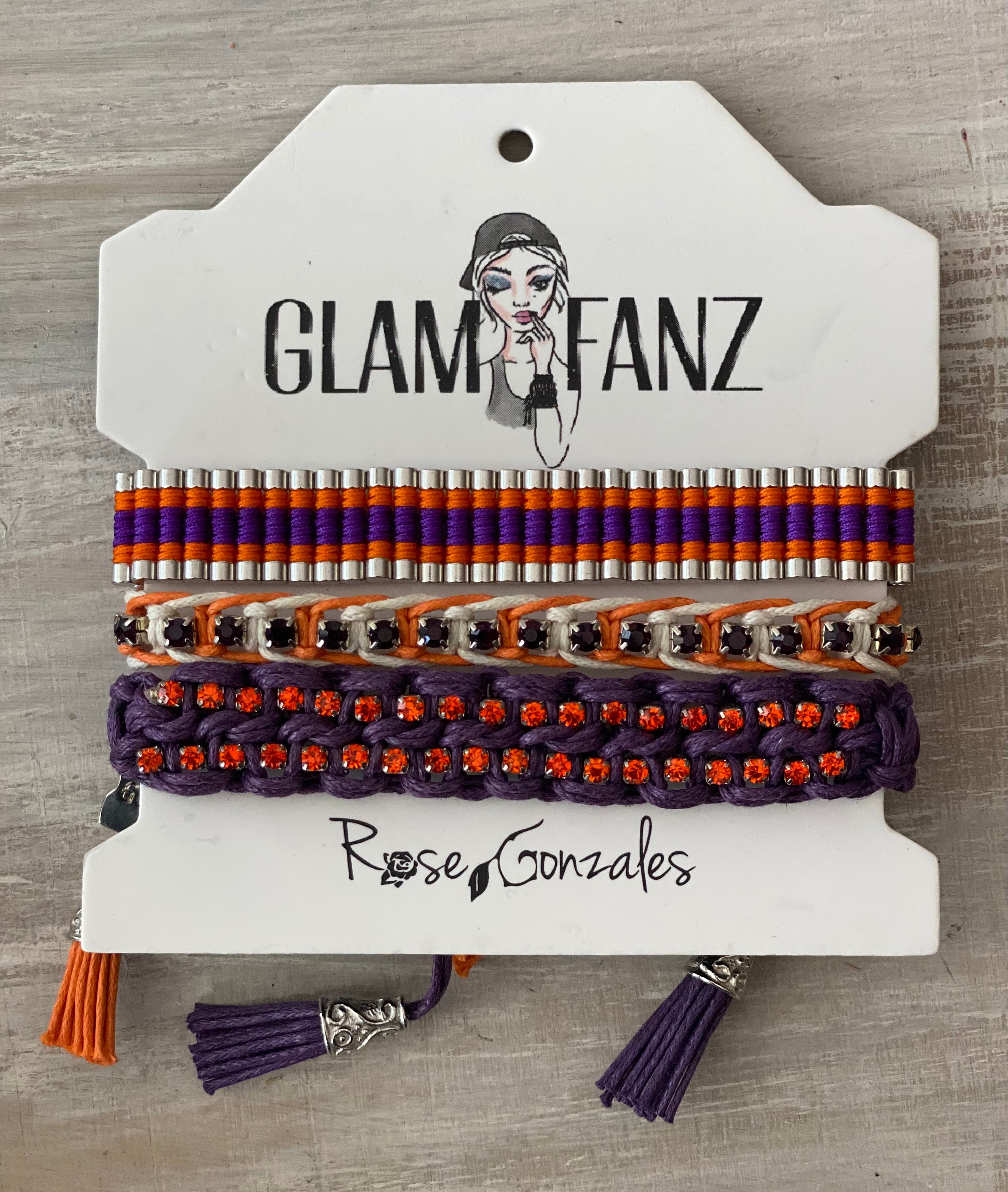 Game Day: Purple, Orange & White - Macrame String Bracelet Set