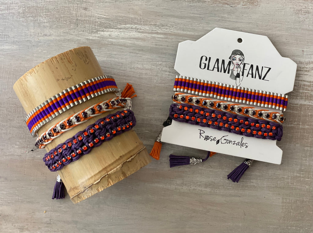 Game Day: Purple, Orange & White - Macrame String Bracelet Set