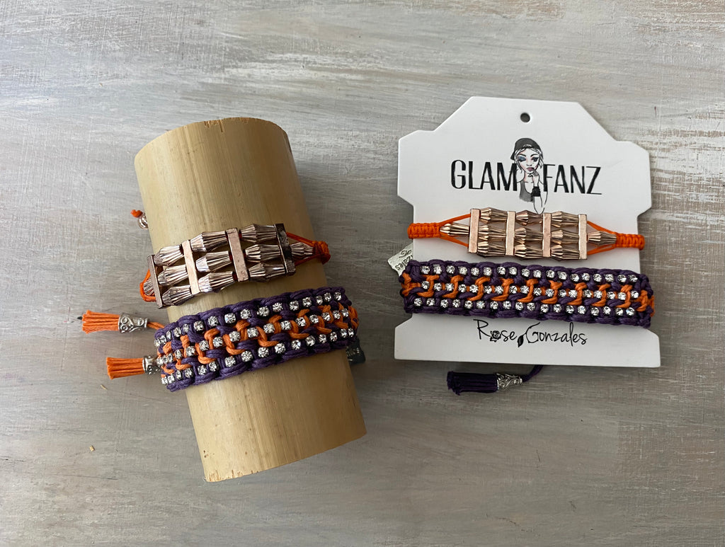 Game Day: Purple, Orange & White - Macrame String Bracelet Set