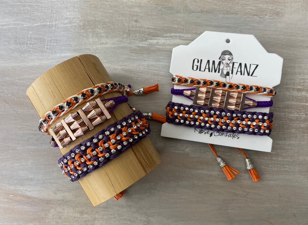 Game Day: Purple, Orange & White - Macrame String Bracelet Set