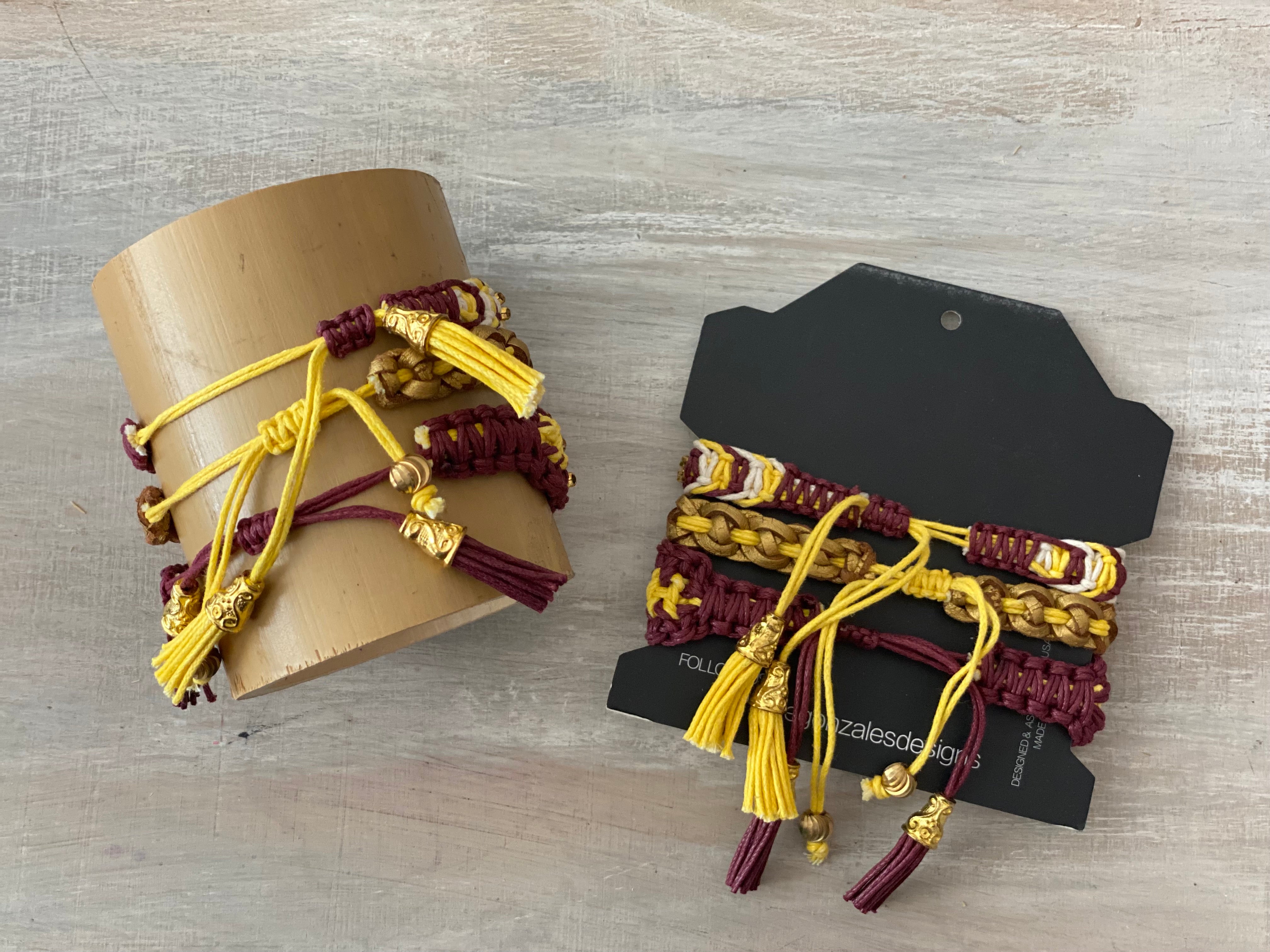 Game Day: Maroon & Yellow - Macrame String Bracelet Set