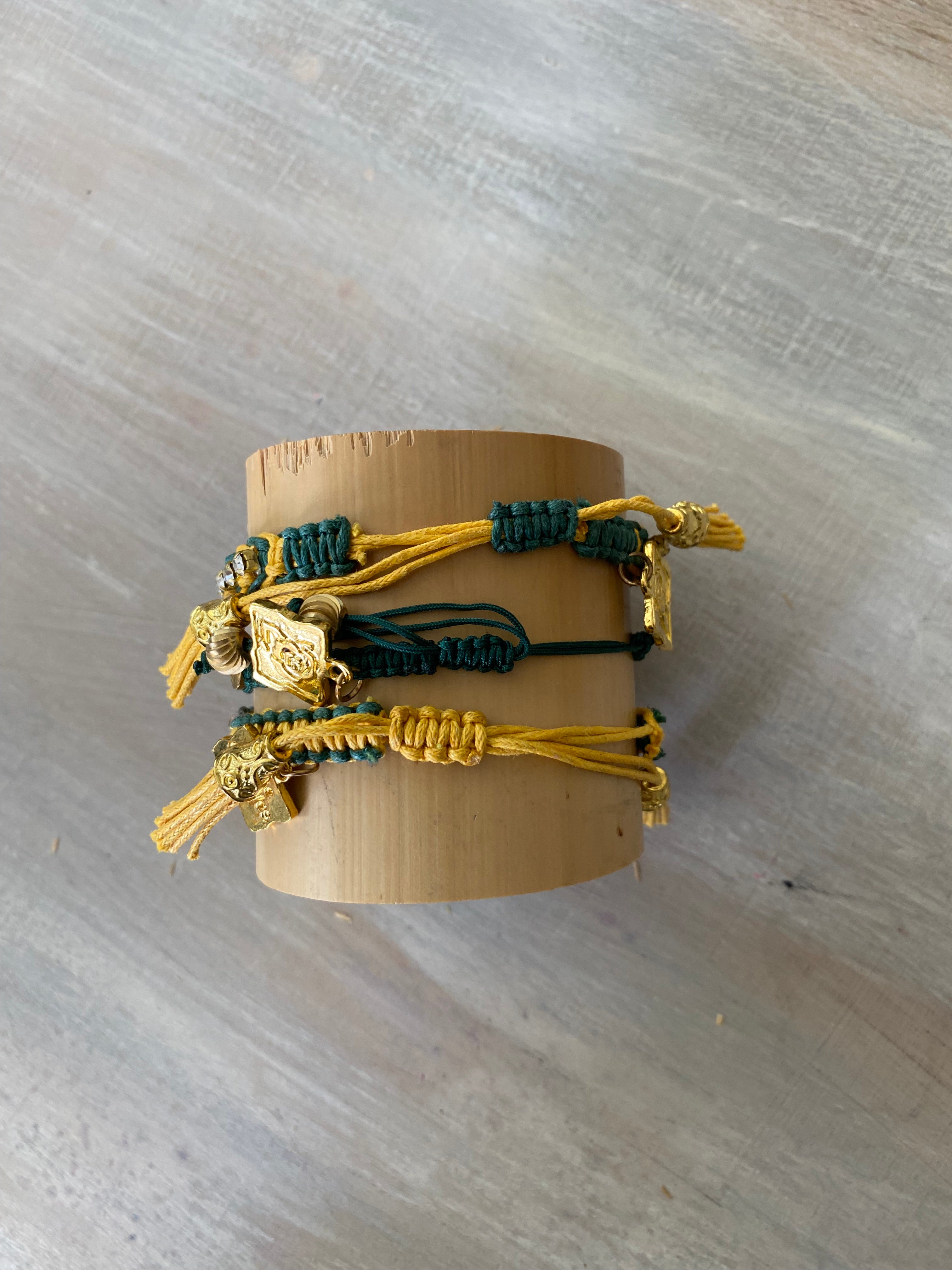 Game Day: Teal Green & Athletic Gold - Macrame String Bracelet Set