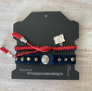 Game Day: Navy Blue & Red-  Macrame String Bracelet Set