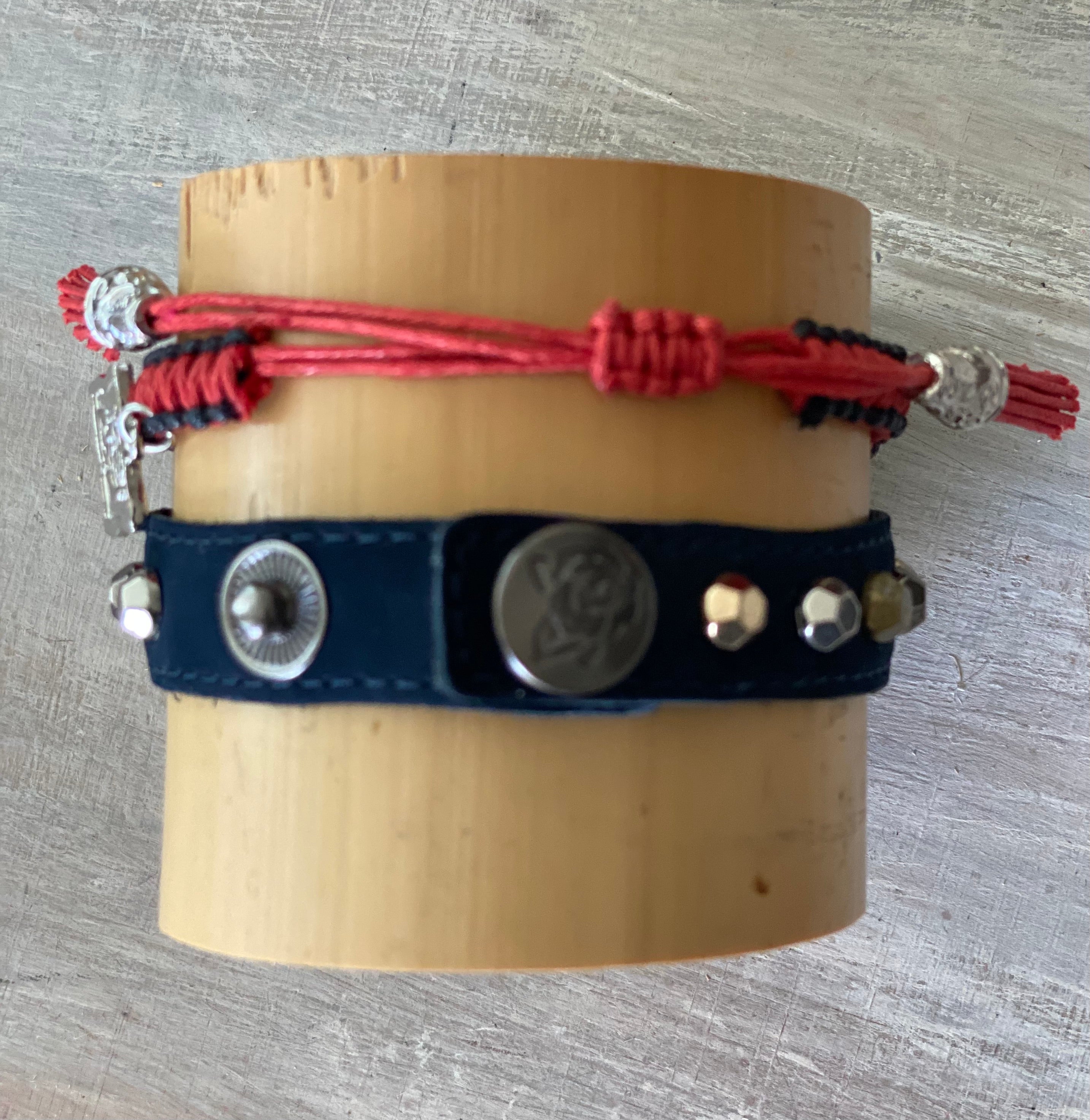 Game Day: Navy Blue & Red-  Macrame String Bracelet Set