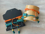 Game Day: Aqua Green & Orange - Macrame String Bracelet Set