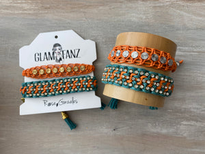 Game Day: Aqua Green & Orange - Macrame String Bracelet Set