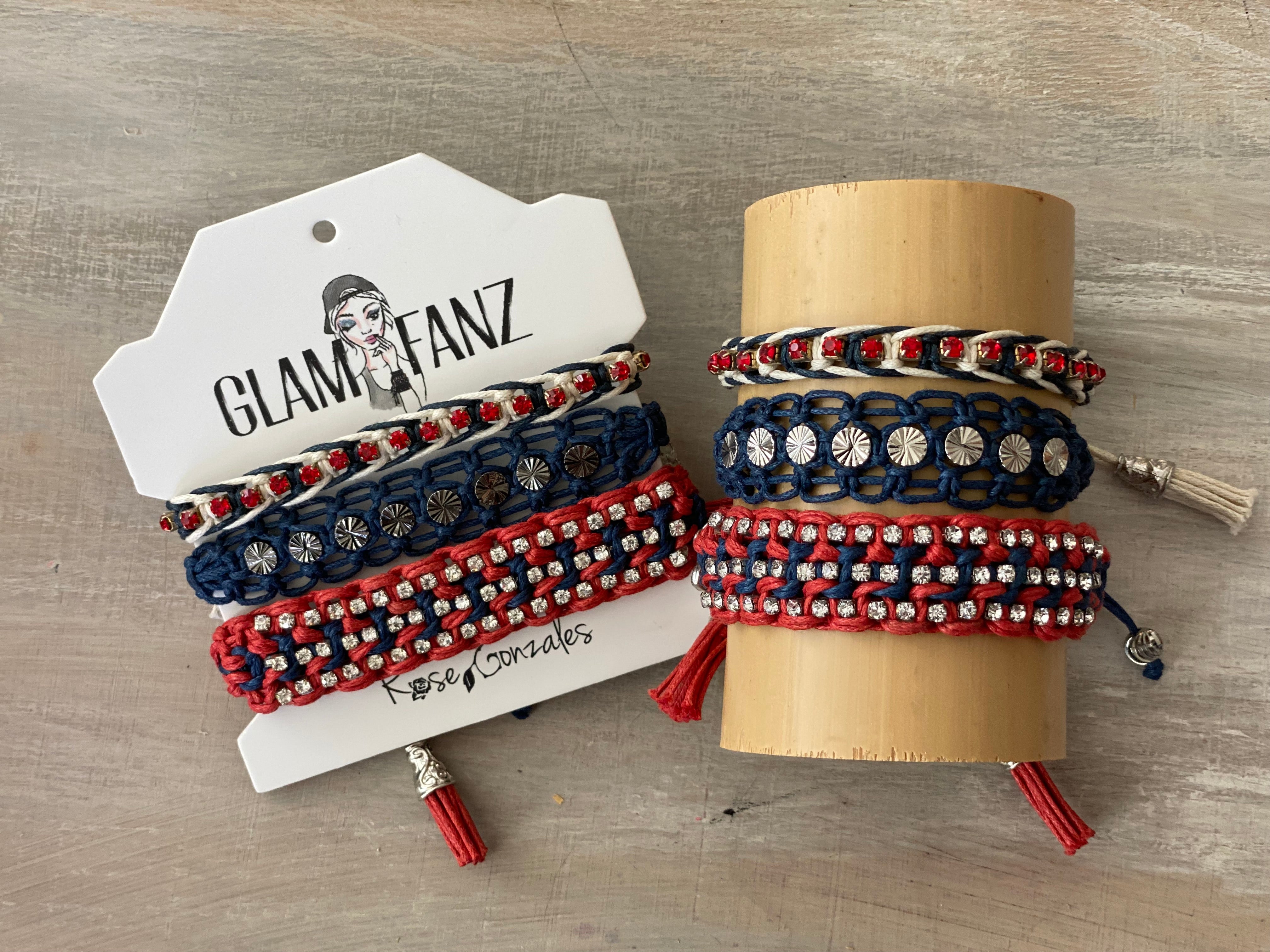 Game Day: Red, White & Blue-  Macrame String Bracelet Set