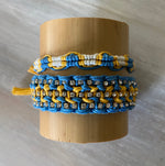 Game Day: Cobalt Blue, Yellow & White- Macrame String Bracelet Set