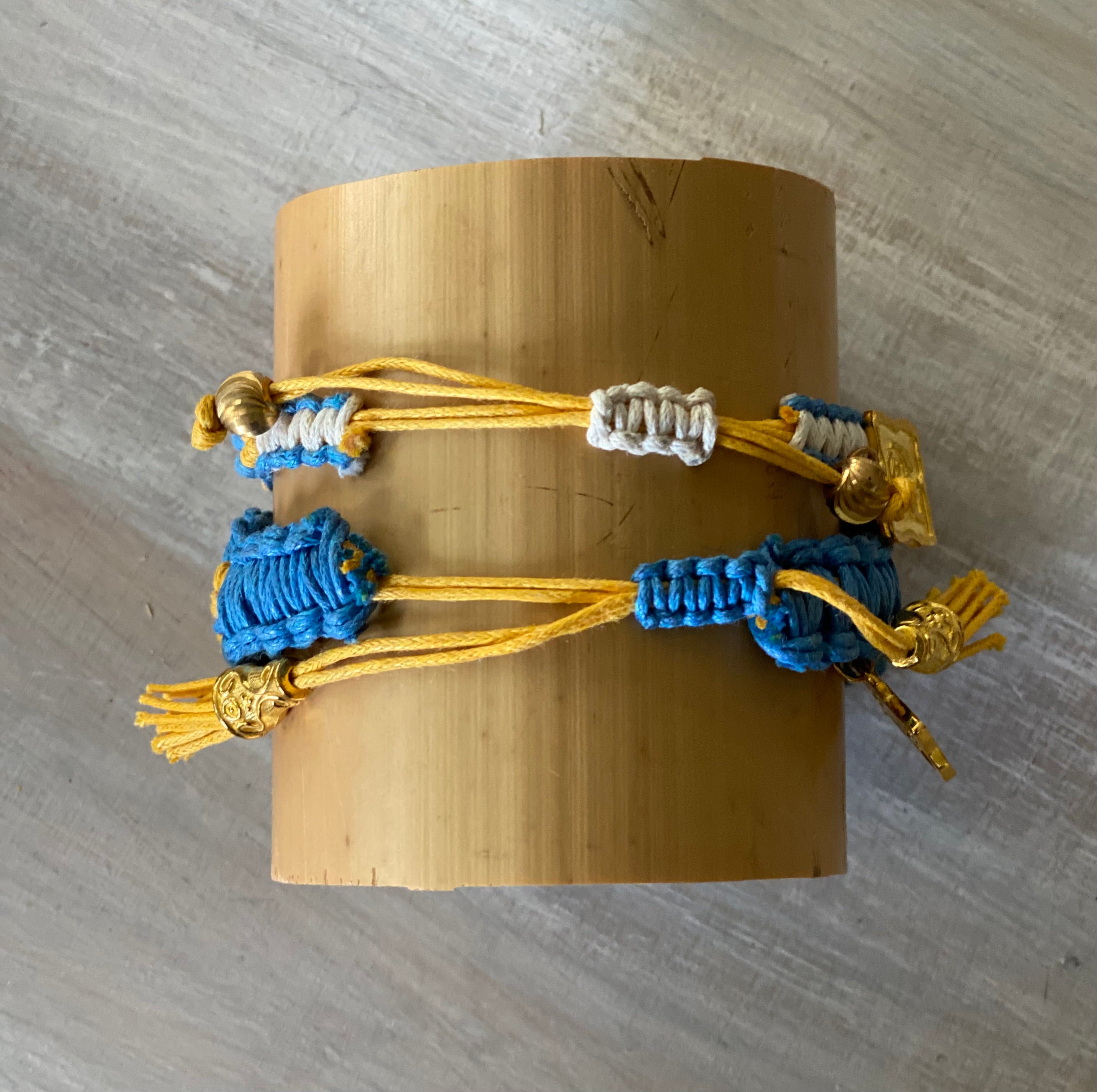 Game Day: Cobalt Blue, Yellow & White- Macrame String Bracelet Set
