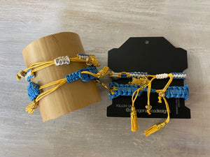 Game Day: Cobalt Blue, Yellow & White- Macrame String Bracelet Set
