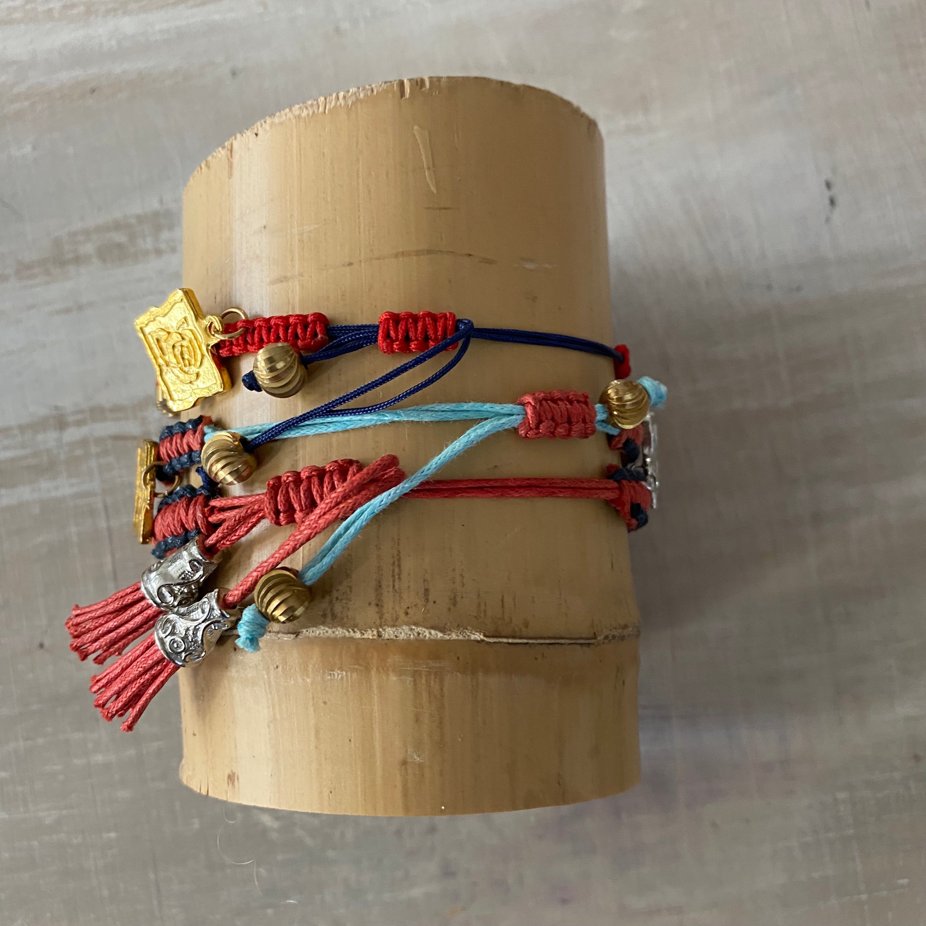 Game Day: Navy & Lt. Blue , Red & White - Macrame String Bracelet Set