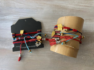 Game Day: Navy & Lt. Blue , Red & White - Macrame String Bracelet Set