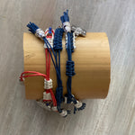 Game Day: Navy/Royal Blue , Red & White - Macrame String Bracelet Set