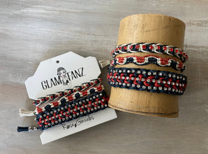 Game Day: Navy Blue, Red & White - Macrame String Bracelet Set